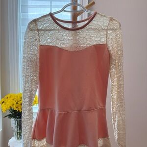 Elegant Lace Peplum Top - Pink and Cream